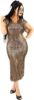 Traditional Belly Dance Dress, Black and Gold Striped Pattern, Long Length with Coin Details small size