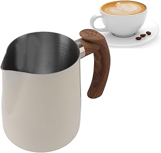 Milk Frothing Pitcher, Stainless Steel Milk Frother Cup Espresso Steaming Pitcher with Clear Scale,，Milk Coffee Cappuccino Latte Art Barista Steam Pitchers Milk Jug Cup (600ml-white)