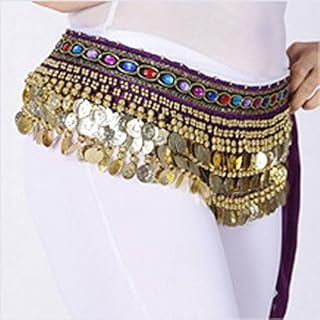 Women's Velvet Belly Dance Hip Scarf Waistband Belt Skirt with Multi color beads and Ringy Golden Coins 56 Royal