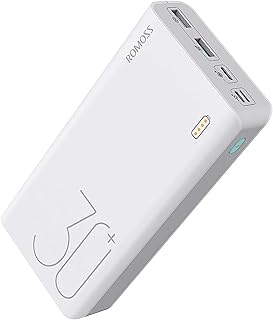 روموس باور بانك 30000mAh سينس 8+ شاحن محمول 18 واط PD USB C مع 3 مخارج و3 مداخل بطارية خارجية موبايل متوافق ايفون 11 واكس اس ماكس وماك بوك وايباد برو ابيض