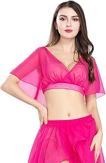 Chiffon Belly Dance Tops Comfort Sleeve Belly Dancing Costume for Women Practice Dancing Clothing, One Size, Hot Pink, One Size