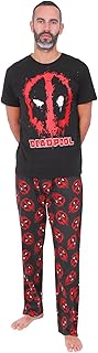 Mens Deadpool Long Pyjama Set Black Red