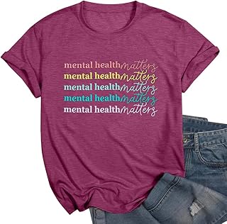 KIDDAD Mental Health Matters Shirt Women Cute Therapist Tee Casual Short Sleeve Psychologist Shirt Top