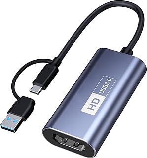 بطاقة التقاط HDMI 4K من نالاكال - USB 3.0 الى USB-A/C، التقاط فيديو 1080P 60FPS للبث المباشر/الالعاب/الاجتماعات، متوافقة مع نظام ويندوز/ماك او اس وسويتش وبلاي ستيشن 4/5 واكس بوكس او بي اس زووم