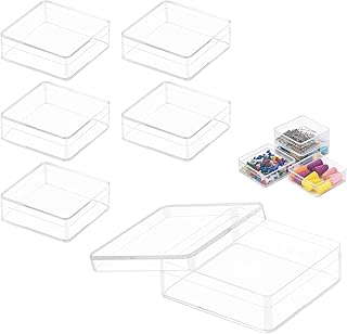 صندوق شفاف مع غطاء 6 قطع من حاويات مربعة بلاستيكية شفافة الاكريليك منظم عرض لحبوب الحلوى والخرز والمجوهرات والعملات المعدنية ومستلزمات الحرف اليدوية 7.5 × 7.5 4 سم كاستويف