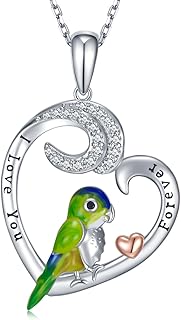 'Parrot Necklaces for Women 925 Sterling Silver Cute Heart Parrot Pendant Necklaces with ''I Love You Forever'' Heart Robin Bird Animal Jewelry Gifts for Women Girls'