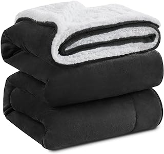 بطانية KAWAHOME Sherpa Fleece Queen مقاس فائق النعومة والدفء للغاية وسميكة للشتاء 500GSM سرير للأريكة والسرير 90 بوصة × 90 بوصة (رمادي داكن)