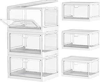صندوق تخزين شفاف قابل للتكديس بغطاء بباب مغناطيسي، 3 قطع، صناديق تخزين بلاستيكية متعددة الوظائف قابلة للطي ومتينة، لغرفة النوم والمعيشة والدراسة والألعاب، سعة 20 لتر