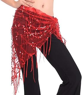 Women Belly Dance Hip Scarf, Sequin Tassels Triangle Tribal Wrap Skirt Waist Chain