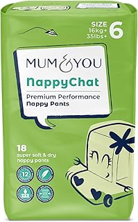 أمي وأنت Nappychat قسط الأداء البيئي حفاضات السراويل، الحجم 6 (18 حفاضات) الذكية أنبوب تقنية حماية تسرب. 100٪ قابلة لإعادة التدوير. هيبوالرجينيك، الأمراض الجلدية د. لا لوسيون، عطر أو صبغ