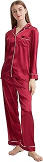 Honypove Silk Pajamas for Women Long Sleeve Satin Womens Pajama Sets Two-piece Button-Down Sleepwear Pjs