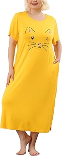 Agnes Orinda Women's Plus Size Nightgowns Pajama Soft Nightshirt Cute Cat Family Sleepdress with Pockets