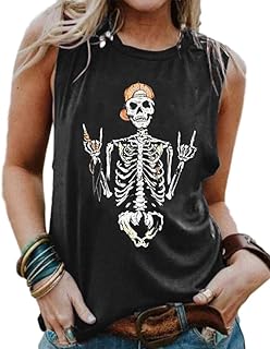 BRUBOBO Womens Funny Skull Graphic Tank Tops Summer High Neck Sleeveless Workout Tee Shirts