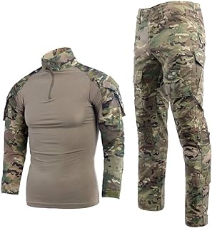 Men's Tactical Suit Combat Shirt and Pants Set Long Sleeve Rip-Stop Uniforms 1/4 Zip Airsoft Clothing War Game Army Multicam Military Paintball BDU Hunting Shooting Camo Gear