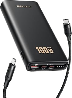 باور بانك للابتوب 100 واط 20000 mAh PD3.0 & QC3.0 سريع الشحن ماك بوك شاحن محمول اضافي USB نوع C بطارية خارجية متوافقة مع ستيم ايفون سامسونج نوت 10 اس 22 التابلت سويتش أسود