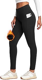 Fleece Lined Leggings Women Thermal Leggings for Women with Pockets Warm Leggings for Winter Yoga Pants Black, Black, M