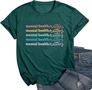 KIDDAD Mental Health Matters Shirt Women Cute Therapist Tee Casual Short Sleeve Psychologist Shirt Top