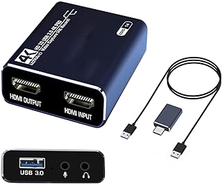 بطاقة التقاط الصوت والفيديو بدقة 4 كيه ومنفذ HDMI USB 3.0 بدقة FHD 1080p لتسجيل الالعاب والبث المباشر شفافة بدون تأخير في الاطار، متوافقة مع نينتندو سويتش/كاميرا/بلاي ستيشن 4/او بي اس، الخ من نالكال