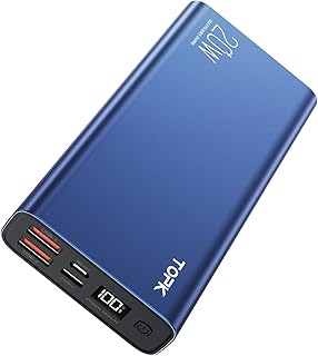 توب كيه باور بانك 20 وات USB C شحن سريع 2000 mAh حزمة بطارية PD3 QC4 مع شاشة رقمية متوافق ايفون 13 برو ماكس سامسونج هواوي اي باد وأكثر من ذلك 20000 أمبير ساعة الليثيوم أزرق