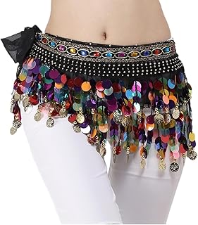 Belly Dance Hip Scarf Coins Plus Size Fringe Skirt, Sequin Fringe Skirt Belly Dancer Costumes for Women