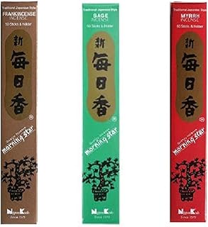 حزمة بخور نيبون كودو مورنينغ ستار من 3 × 50 علبة (اللبان، المريمية، المر) - عصي بخور فاخرة من اليابان