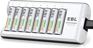 بطاريات قابلة لإعادة الشحن EBL 8-Pack AA 2800mAh NiMH مع شاحن بطارية لبطاريات AA AAA