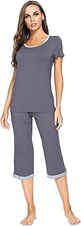 WiWi Viscose from Bamboo Pajamas Set for Women Soft Short Sleeve Tops Capri Pants Sleepwear Plus Size Pjs Sets S-3X