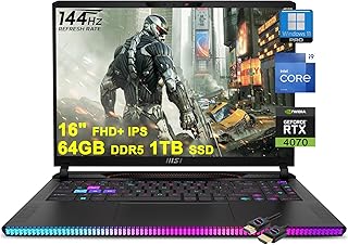 MSI لابتوب العاب GE68HX من رايدر، شاشة 16 انش FHD+ IPS 144Hz ومعالج انتل 24 كور i9-14900HX و64GB DDR5 و1TB SSD وبطاقة جيفورس RTX 4070 واضاءة خلفية RGB وثاندربولت 4 ديناوديو وكاميرا خصوصية FHD بالاشعة