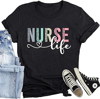 تي شيرت نسائي من سي كيو اف مطبوع عليه عبارة Nurse Life مطبوع عليه عبارة «Nurse Life» بأكمام قصيرة