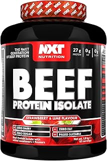 NXT Nutrition Beef Protein Isolate Powder - Protein Powder High in Natural Amino Acids - Paleo, Keto Friendly - Dairy and Gluten Free - Muscle Recovery | 1.8kg (Strawberry & Lime)