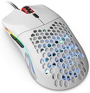 ماوس العاب USB فائق الخفة موديل او 67 تصميم قرص العسل من جلوريوس، اضاءة RGB، وزن 67 جرام - ابيض لامع