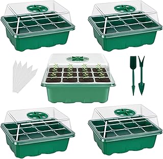 OPAHUTER Germinating Tray, 5 Pieces Home Trays 60 Cells Seed Trays Germination Plant Tray with Humidity Adjustable Dome Lids