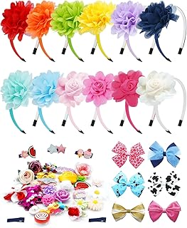 PET SHOW 50 Pack Girls Headbands Set with Teeth Interchangeable Charms Removable Flower Bows Slip on Head Bands Making Kit Hair Clips DIY Hair Bands Accessories Kids Arts and Crafts Birthday Gift