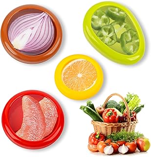 JWTRSVTY 4 Pieces Fruit Vegetable Savers, Reusable Fruit And Vegetable Storage Containers, Airtight, Long-Term Storage Box, with Avocado, Lemon, Tomato, Onion, for Keeping Food Fresh