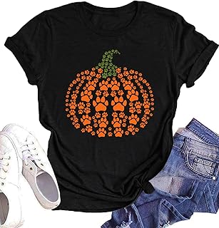 Halloween Pumpkin Shirt Women Leopard Graphic Tees Short Sleeve Fall T-Shirt Thanksgiving Gift Tops