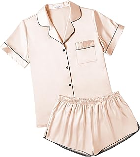 Womens Silk Satin Pajamas Short Sleeve Sleepwear Soft Button Down Loungewear 2 Piece PJS Shorts Set S-XXL