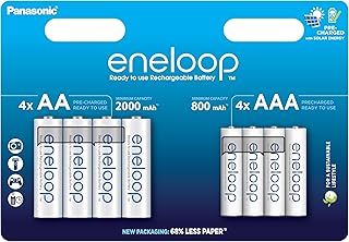 بطارية اينيلوب جاهزة للاستخدام Ni-MH من باناسونيك عبوة 8 قطع مع 4 بطاريات ايه + بسعة محسنة عمر دورة شحن 2100 اداء عالي الطاقة خالية البلاستيك 5.0 فولت
