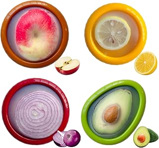 Taoddoe Avocado Saver Onion Storage, 4pc Reusable Silicone Fruit Storage Containers for Fridge，Fresh Vegetable Keeper for Garlic, Onions, Lemons, and Potatoes