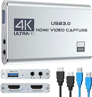 رايبوزن بطاقة تسجيل فيديو وصوت 4K، جهاز التقاط فيديو USB 3.0 HDMI، FHD 1080P لتسجيل الالعاب والبث المباشر - فضي