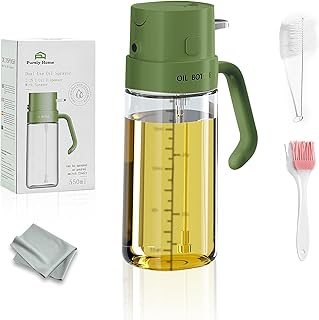 Premium 550ml 2 in 1 Oil Sprayer for Cooking - Glass Olive Oil Dispenser - Professional Spray Bottle for Air Fryer, Salad, BBQ - Food Grade Glass Mister Spray Bottle with Portion Control & Scale Line