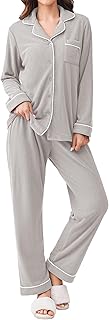 Ekouaer Women's Fleece Pajama Sets Long Sleeve Button Down Two-piece Sleepwear Soft Lounge Set