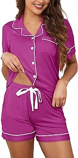 Hagmeu Womens Pajamas Set Short Sleeve Sleepwear Button Down Pjs Shorts Set Soft Pjs Lounge Set With Pockets