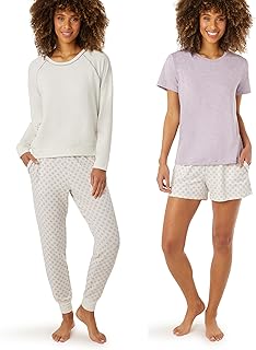 Eddie Bauer 4pc Women's Pajama Sets - Long Sleeve & Jogger Pajama Set for Women - Womens Pajama Sets Shorts & Crewneck Top