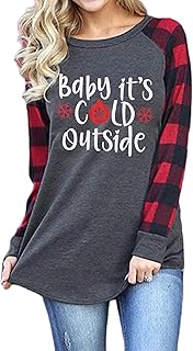 Christmas Shirt Women Gnomes T-Shirt Women Xmas Buffalo Plaid Splicing Tshirt Holiday Raglan Baseball Long Sleeve Tops