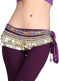 Women's Egyptian Triangular Belly Dance Hip Scarf Dancing Wrap Skirt With Gold Coins And Color-Diamond