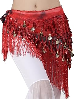 MUNAFIE Belly Dance Hip Scarf Tassels Sequins Triangle Coins Wrap Skirt Music Festival Wear