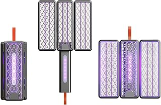 صاعق حشرات قابل للتحويل، مضرب صاعق حشرات قابل لاعادة الشحن مع 18 خرزة ضوء بنفسجي، مضرب ذباب كهربائي 5 طبقات، قاتل ذباب محمول مع صندوق تخزين للتخييم والفناء (3000mAh، 3 في 1)