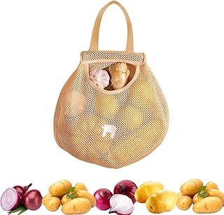 Huipalon Vegetable Storage Mesh Bags Potato Hanging Storage Organiser Reusable & Large Capacity Onion Bag Moisture-Proof Ventilated Potatos for Storing 25 * 25cm, Beige