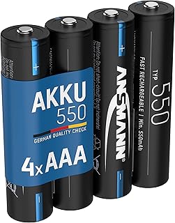 انسمان بطاريات ايه 550 mAh NiMH مايكرو AAA 1.2 فولت قابلة لاعادة الشحن مع تفريغ ذاتي منخفض مثالية لجهاز التحكم عن بعد واضاءة الحديقة والالعاب والاجهزة الطبية (عبوة من 4 قطع)