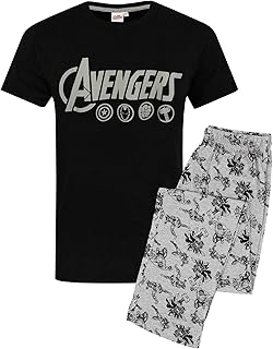 The Avengers Pyjamas For Men | Logo Grey Lounge Pants & Black T-Shirt Set | Superhero Gifts Merchandise